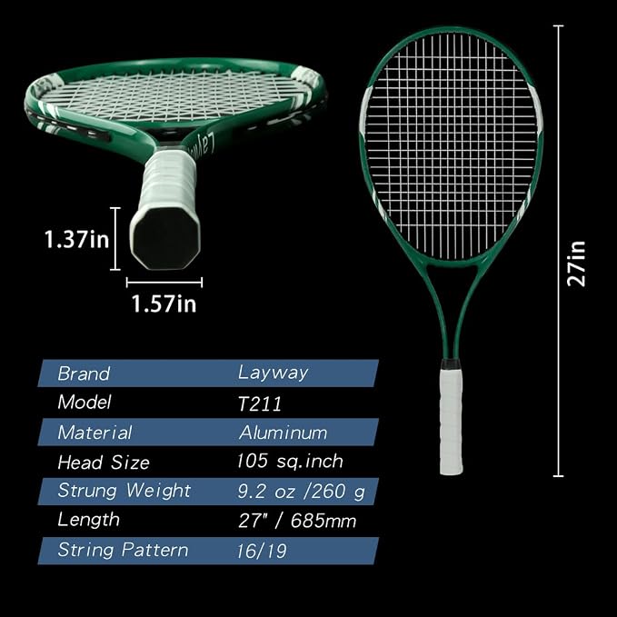 Tennis Rackets 2 Players Recreational for Beginners,Pre-Strung 27 Inch Light Adult Racquet Set for Women Men with Tennis Balls,Overgrips and Carry Bag
