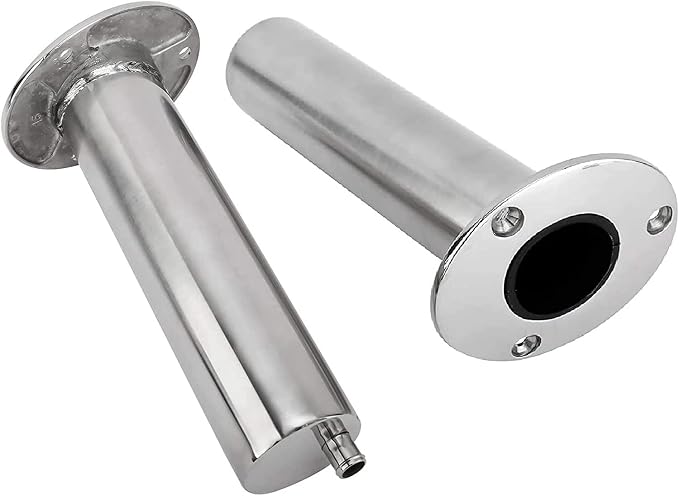 YaeMarine 4-Pack Heavy Duty Stainless Steel 316 Deluxe Rod Holders with Drain, Flush Mount Fishing Rod Pole Holders, 30 Degree /15 Degree/90 Degree
