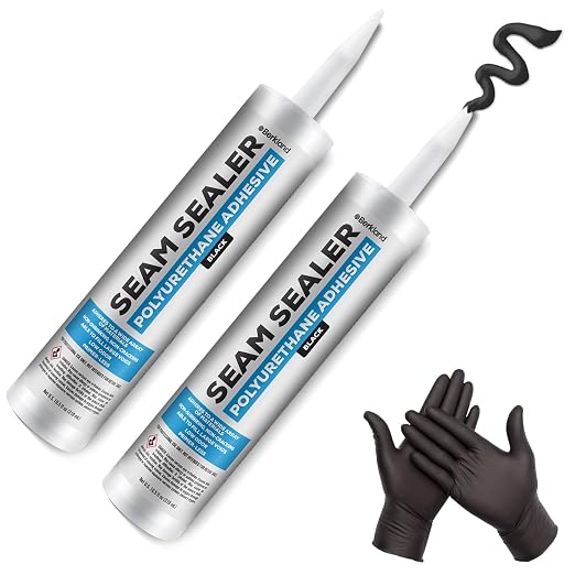 [2 Pack] Polyurethane Seam Sealer Automotive Compound Black — Paintable Auto Body Seam Sealer, Won't Shrink or Crack, Flexible Joint Filler for Bare & Painted Metal, RV Roof Sealant with Gloves, 10oz