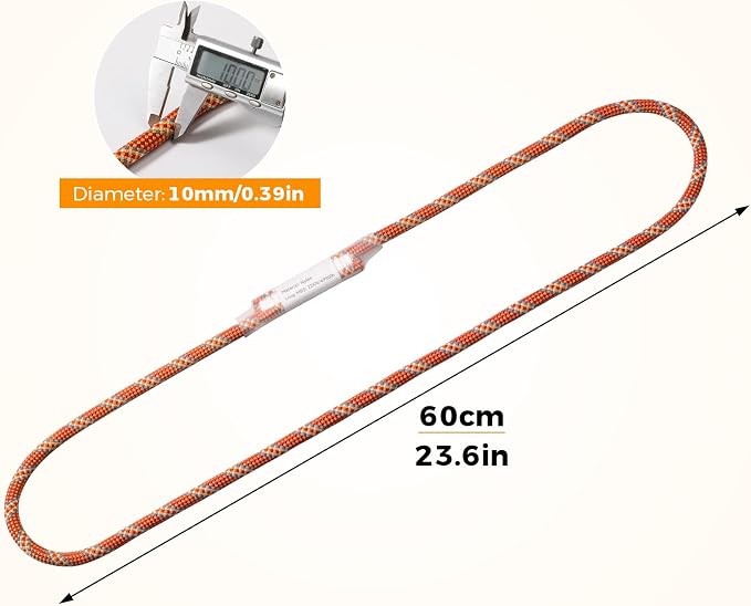 10mm Nylon Prusik Cord Pre-Sewn 24in Prusik Loop，22kN (4950lb) Sewn Eye-to-Eye Utility Cord for Arborist Tree Work, Rescue, Rappelling & Aerial Operations