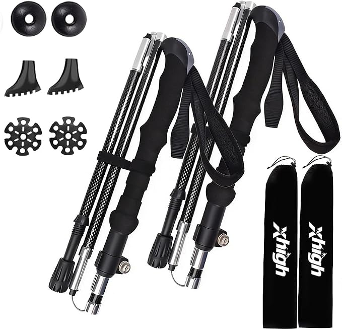 Ultralight 7.6oz 100% Carbon Fiber Trekking Poles, 2-Pack Collapsible Anti-Shock Hiking Poles with Tungsten Carbide Tips & EVA Foam Grip, Compact for Backpacking, Camping, Mountaineering