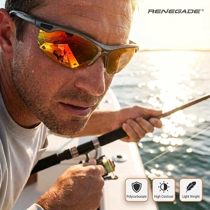 Renegade Polarized Sport Sunglasses, 3-Pair Set, UV400 Protection, Wrap Around Rimless, for Cycling, Fishing, Driving