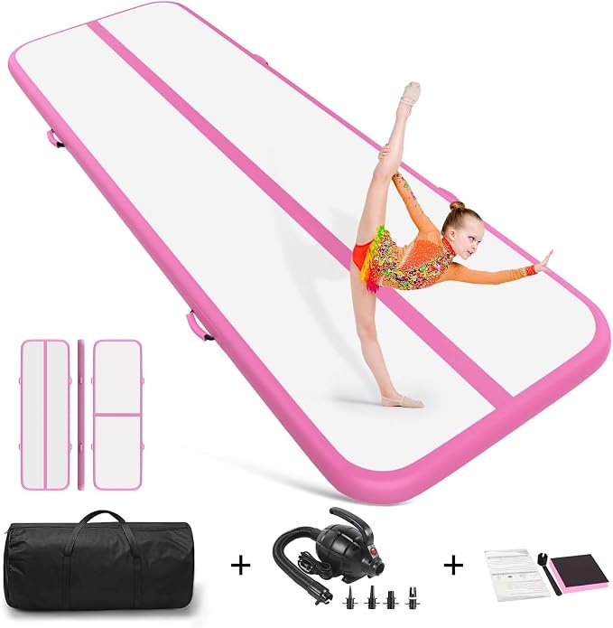 Air Gymnastics Tumbling Mat, 6.6ft/10ft/13ft/16ft/20ft Inflatable Track Mat for Home/Outdoor Training, 4/8 inch Thick Gym Mat with Electric Pump for Kids & Adults