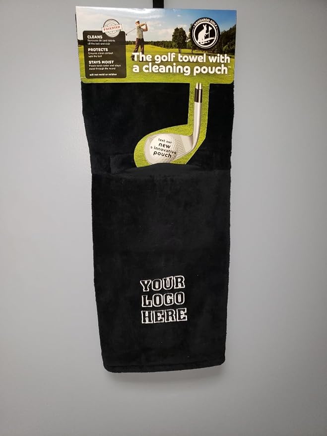 The Original Kangaroo Golf Towel – Premium French Terry Golf Towel with Built-in Cleaning Pouch, Super Absorbent & Quick Dry (Black or Grey)