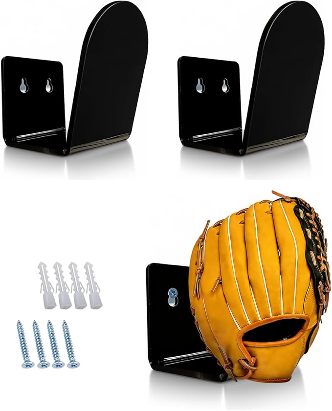 2 Pcs Baseball & Softball Glove Wall Mount Holder、Organizer 、Hanger、Stand、Frame, Keeps Glove Shape,Sports Decor Storage Display Rack for Bedroom、Living Room、Garage or Office, Great Gift for Players