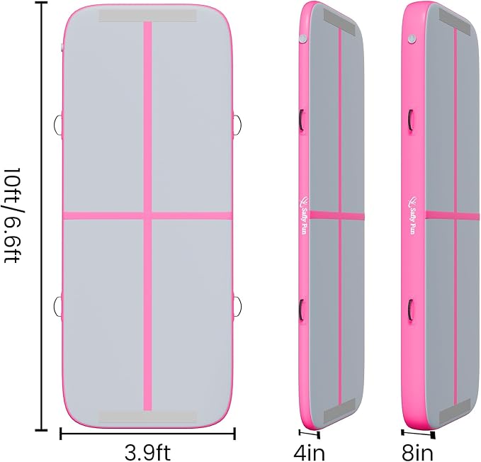 Inflatable Gymnastics Mat 6.6ft/10ft Air Tumble Track Training Mat 4/8 inches Thick Tumbling mat with Electric Pump for Home Use/Tumble/Gym/Training/Cheerleading/Water/Yoga