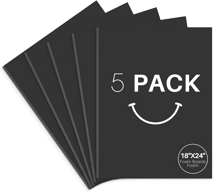 Golden State Art, Acid Free 5 Pack 18x24 Black Foam Boards Foam Core Poster Board, 3/16'' Thick Polystyrene Foam Sheet for Projects, Mounting, Crafts, Art and Presentations