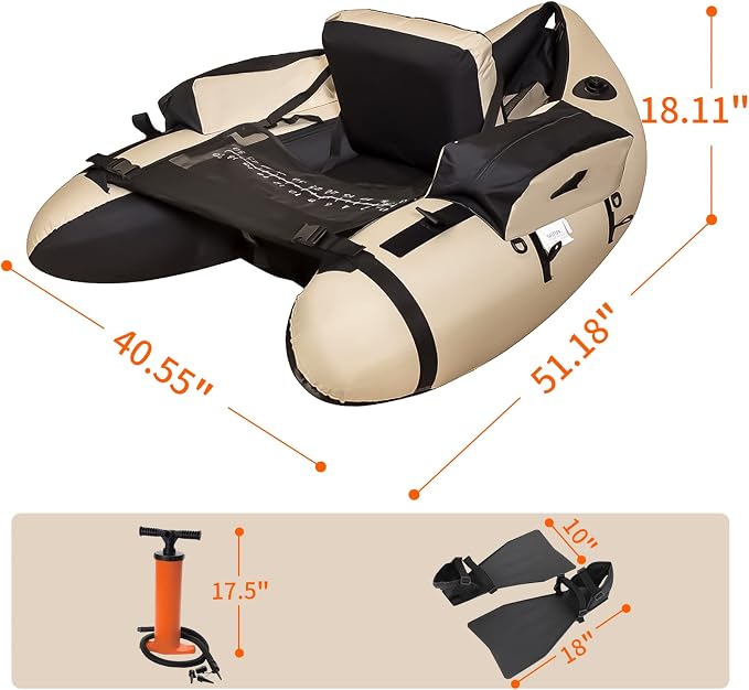 Fishing Float Tube with Adjustable Backpack Straps, Storage Pockets, Fish Ruler, Fly Fishing Boat with Pump, Oar, Rod Holder and Mount, Fins, 350LBS Load Bearing Capacity, FT003