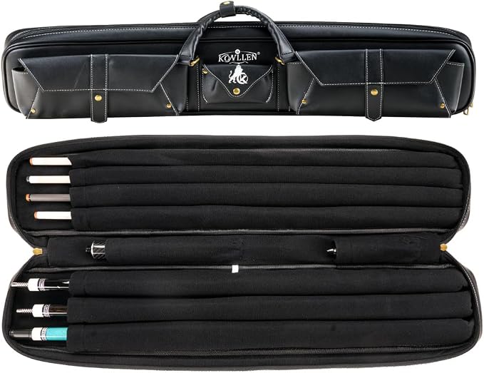 KONLLEN 2x4 Hard Pool Cue Case – Professional Billiards Cue Case for 2 Butts & 4 Shafts, Durable Hard Shell Cue Bag with Adjustable Shoulder Strap, Large Storage Pockets