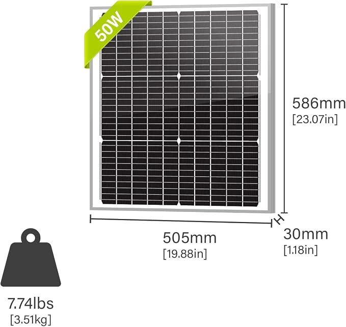 Newpowa 50W Watts 12V 10BB Mono Solar Panel Off Grid Solar Charge Kit 50 Watt 12 Volt Solar Panel+10A MPPT Charge Controller+8ft Cord for Connecting Controller to Battery Alligator Clamp