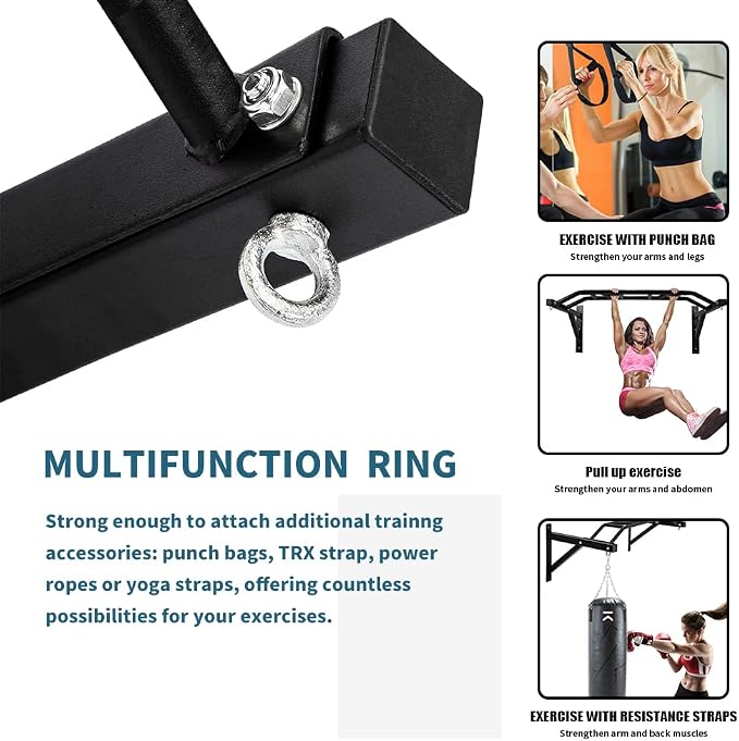 ptlsy Wall Mounted Pull Up Bar Multifunctional with Multi-grip Chin Up Bar Heavy Duty Dip Station for Home Gym Indoor Workout, Fitness Equipment, Dip Stand Supports to 440 Lbs