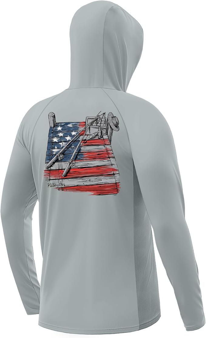 Palmyth Fishing Hoodie for Men Long Sleeve Sun Protection UV UPF 50+ Shirts | Hidden Zipper Pocket, Thumb Loops, Quick-Dry, Side Mesh Panels, Lens Cleaning Cloth, 4-Way Stretch