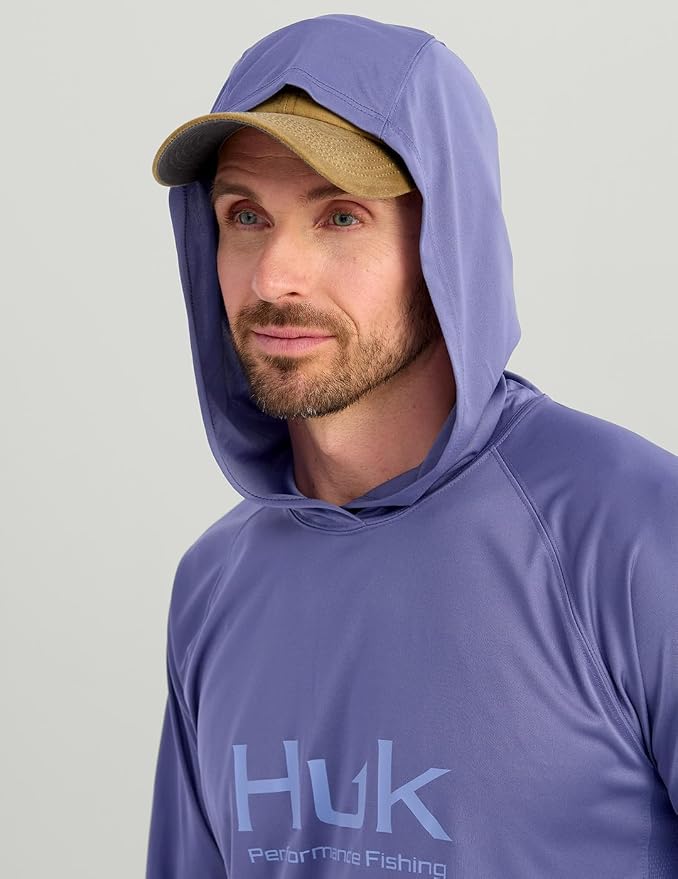 HUK Mens Pursuit Vented Long Sleeve Hoodie, Fishing Shirt with Hood