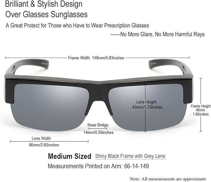 CAXMAN Fit Over Glasses Sunglasses for Men & Women Polarized Lens 100% UV Protection