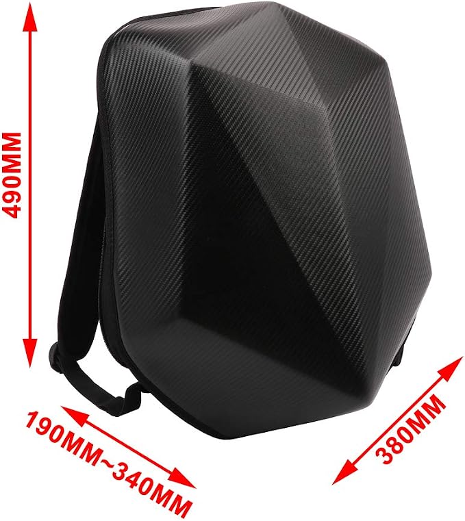 JFG RACING Motorcycle Backpack 30L,Universal Hard Shell Helmet Hardshell Riding Back Pack for Men Women - Imitation Carbon Fiber Black