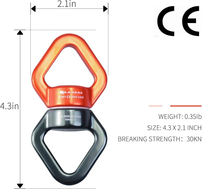 30kN Swing Swivel, CE Certified 360°Rotational Device, Silent Hanging Accessory for Tree Swing, Aerial Dance