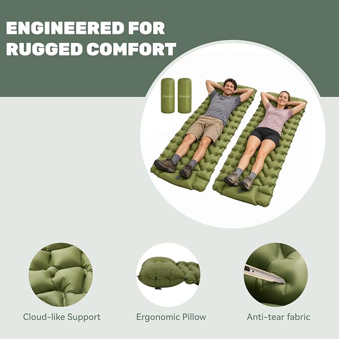 2Pack Inflatable Camping Pad, Inflatable Camping Mat with Pillow, Built-in Foot Pump Sleeping Mat, Upgraded Compact Camping Air Sleeping Pads for Tent, Backpacking, Hiking