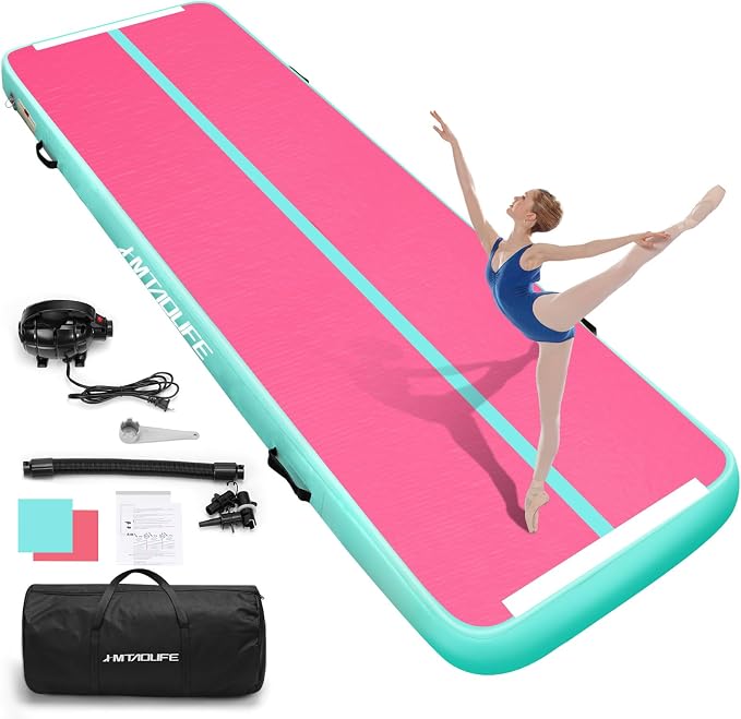 Inflatable Air Gymnastics Mat Tumble Track, 6.6/10/13/16/20ft Tumbling Mat Air Tumbling Track, Air Training Mat with Air Pump for Home/Water Fun/Gym/Yoga/Training/Cheerleading
