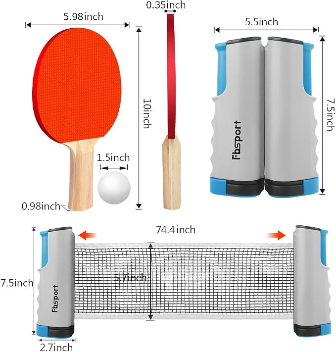 FBSPORT Ping Pong Paddle Set, Portable Table Tennis Set with Retractable Net,Rackets,Balls and Carry Bag for Indoor/Outdoor Games