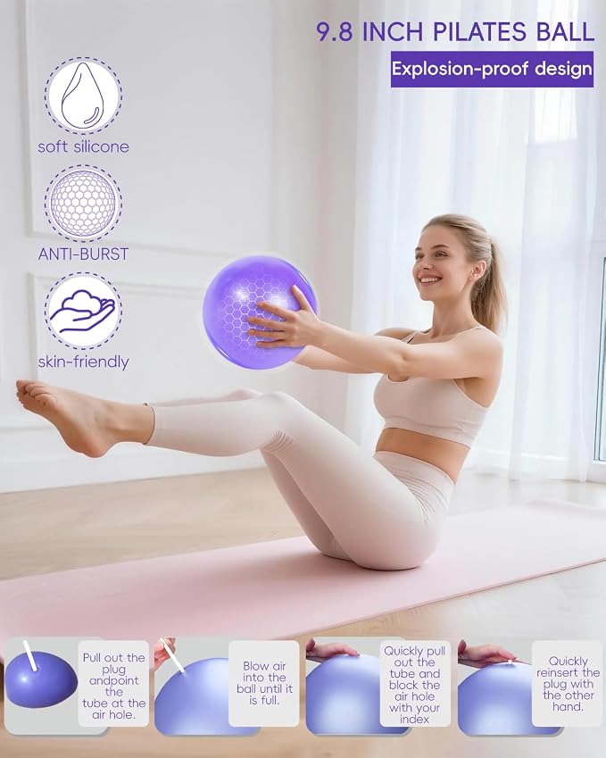 KABCON Pilates Kit for Home, Women Beginners Workout Essentials Set | 13" Ring, 9.8" Ball, Resistance Bands & Guide, 13/14/16 PCS Compact Pilates Equipment