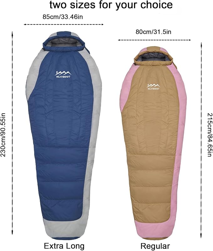 Down Sleeping Bag with Pillow, 0°F 20°F 32°F Regular and XL Compact Lightweight Sleeping Bag for Adults,Teens Backpacking,Camping and Hiking Outdoor