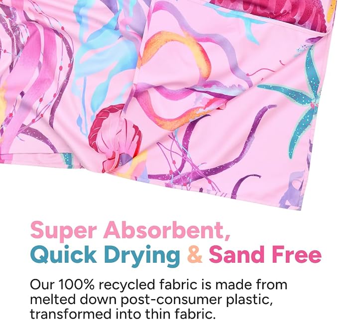 Dock & Bay Kid's Towel - for Beach Use - Quick Dry, Sand Free - Compact, Lightweight - 100% Recycled - Includes Bag - Ready for This Jelly, Medium (130x70cm, 51x28)