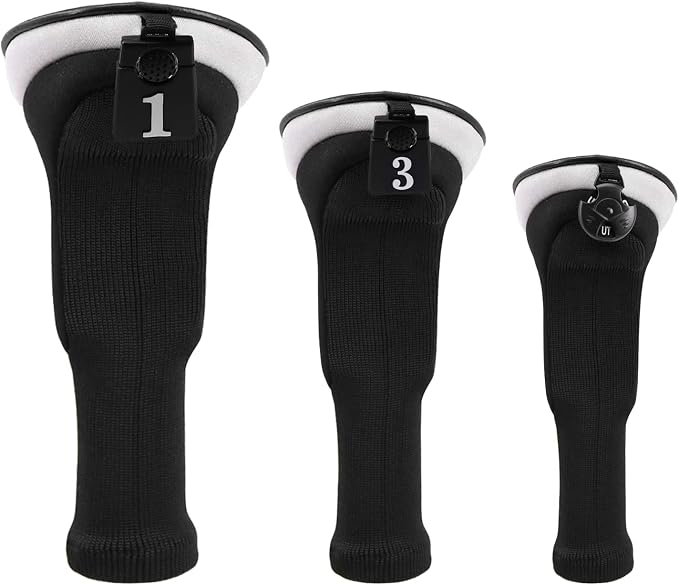 BIG TEETH Lightweight Mesh Golf Driver Headcovers Golf Fairway Wood Hybird Head Covers Club Protecter Putter Cover Full Black for All Black