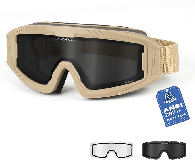 Airsoft Goggles OTG, ANSI Z87.1+ Anti-Fog Tactical Safety Goggles, Impact-Resistant Dust-Proof Eye Protection