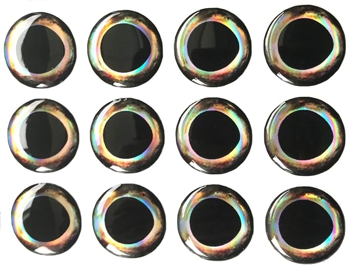 Brule 3-D Holographic Epoxy Fish Eyes (5mm-20mm) 60 Pack, Handpoured, Fishing Fly Tying Lures DIY Crafts