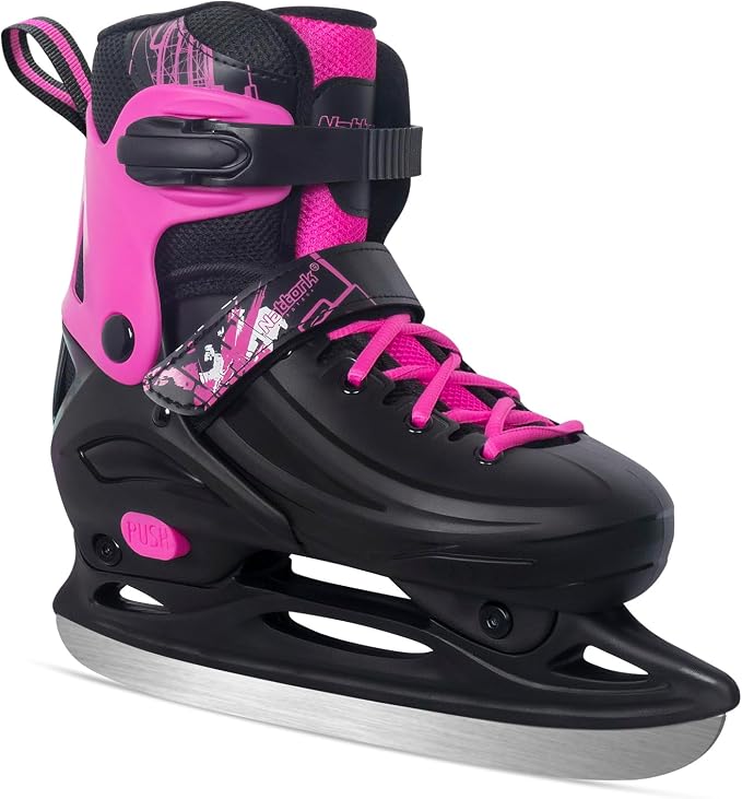 Nattork Ice Skates 4 Sizes Adjustable for Kids Boys Girls, Fun Beginner Ice Skating for Outdoor, Soft and Comfortable Hard Protection for Children Youths Teen
