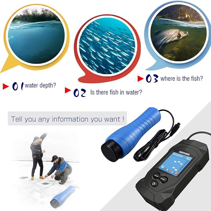 LUCKYLAKER Depth Handheld Fish Finder Display Boat Ice Fishing Finder Sonar Portable Wired Fish Finders Transducer LCD Monitor
