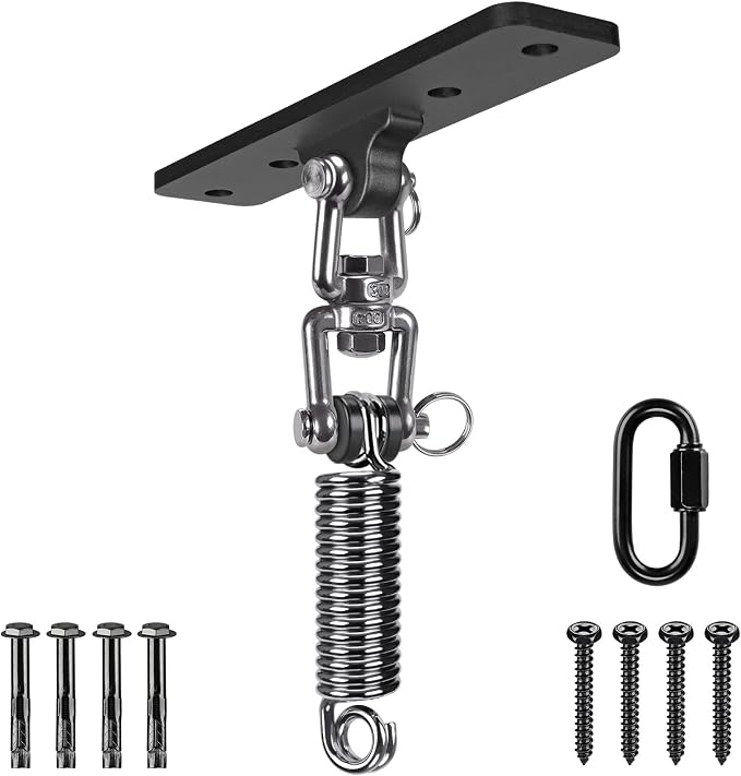 Dolibest Hammock Chair Hanging Kit, Heavy Duty Swing Hanger (180°+360° Rotation) with Spring for Indoor Outdoor Playground Hanging Swing, Hammock Chair, Punching Bags, Easy to Install