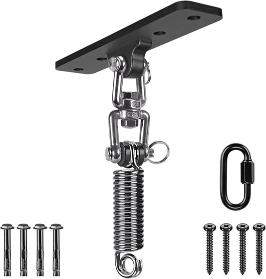 Dolibest Hammock Chair Hanging Kit, Heavy Duty Swing Hanger (180°+360° Rotation) with Spring for Indoor Outdoor Playground Hanging Swing, Hammock Chair, Punching Bags, Easy to Install