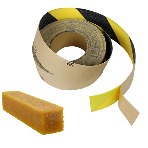 Black Diamond Self Adhesive Grip Tape - Anti Slip Traction Tape - Non Skid Tape - Anti Slip Tape Grippy Strips for Stairs, Ramps, Boat Grip 2" x 20' Caution with Cleaning Stick