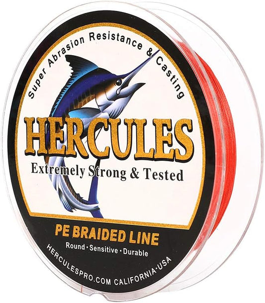 HERCULES Cost-Effective Super Cast 8 Strands Braided Fishing Line 10LB to 300LB Test for Salt-Water,109/328/547/1094 Yards(100M/300M/500M/1000M),Diam.#0.12MM-1.2MM,Hi-Grade Performance,Variety Colors