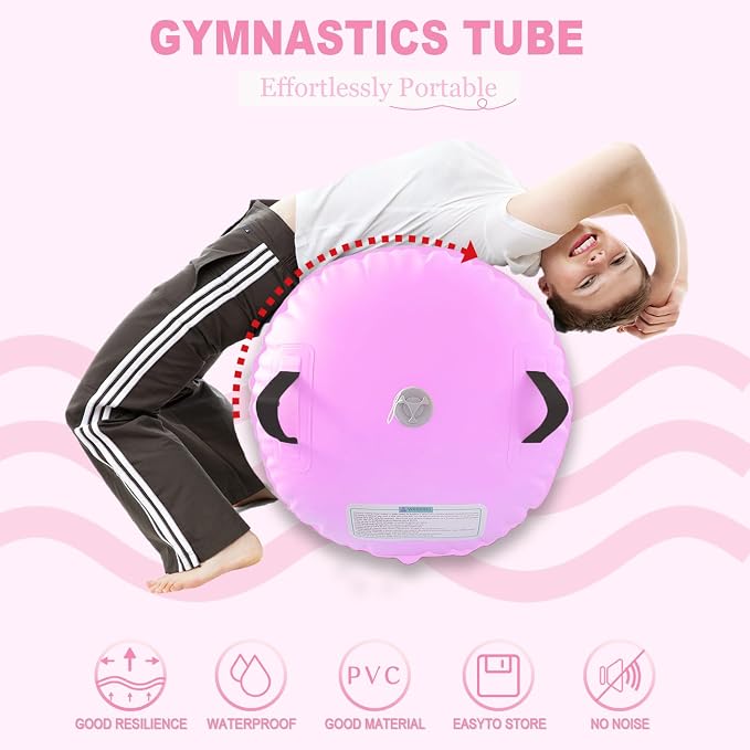 Gymnastics Air Barrel Inflatable Tumbling Roller for Cheerleading and Gymnastics Home Training Perfect for Back Handspring Practice Tumbling Drills Air Roller for Kids and Adults Includes Repair Kit