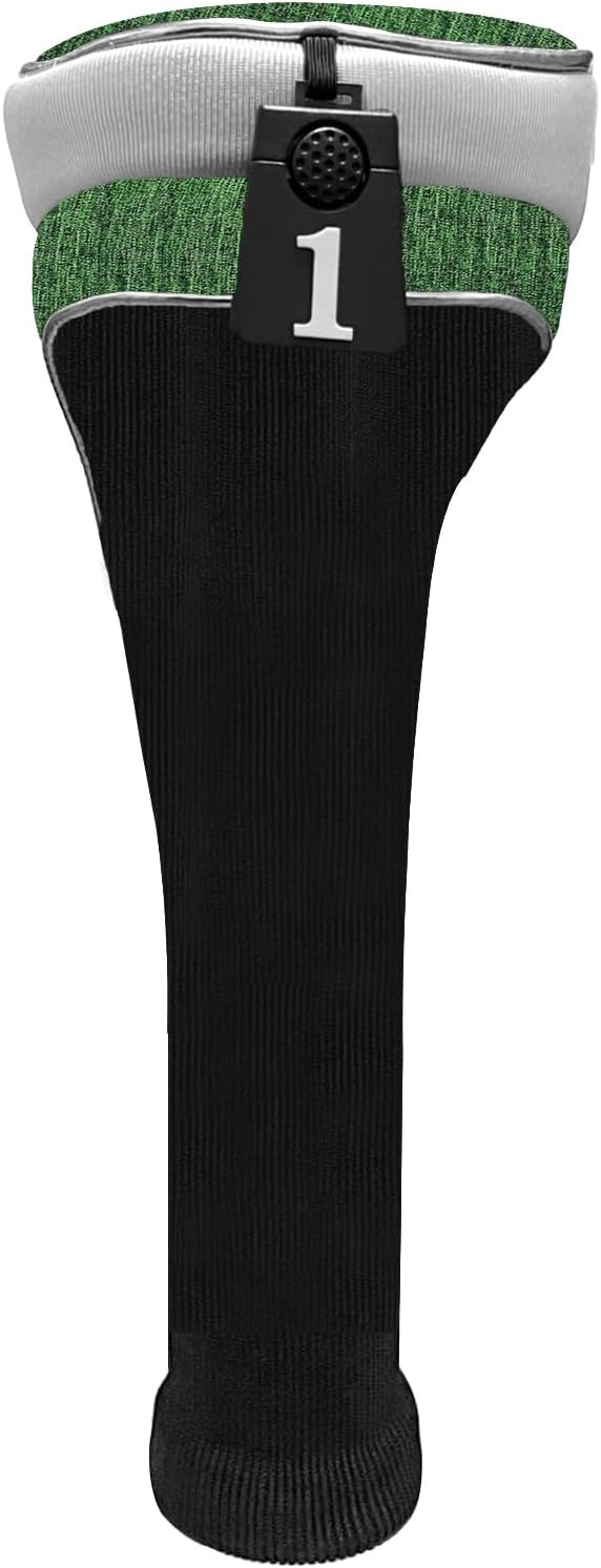 Andux 4pcs/Set Nylon Golf Wood Club Head Covers with Long Neck | for 460cc Driver Fairway Wood Club Silver Piping Pull-On Closure