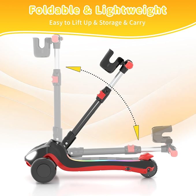 SIMATE Electric Scooter for Kids Ages 3+, 3 Wheel Balance Scooter, 3 Adjustable Heights, Foldable & LED Display & Thumb Throttle, Long Battery Life, Full Body Lights Up, Gift for Kids Boys Girls