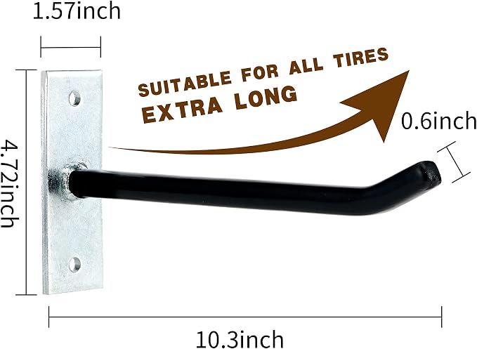 Sinoer 10-Inch Heavy Duty Steel Tire Rack Wall Mount (4-Pack) – Anti-Slip Garage Tires Hooks for Tire, Wheel, Ladder, Bike & Tool Storage – Garage Organization Hanger with Screws & Anchors, Black