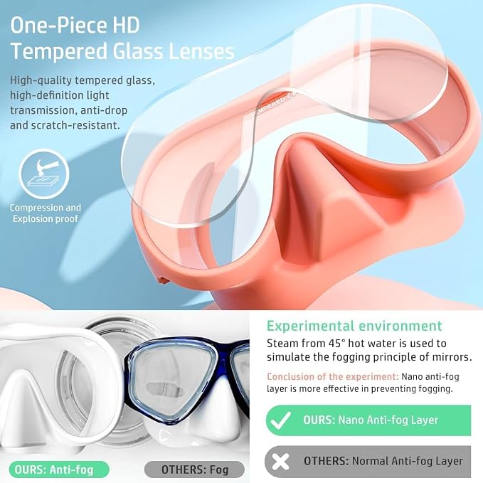2 Sets Snorkeling Gear for Adults, Snorkel Set Adult Panoramic View, Anti-Leak Anti-Fog Scuba Diving Mask with Mesh Bag, for Portable Professional Diving Snorkeling Set