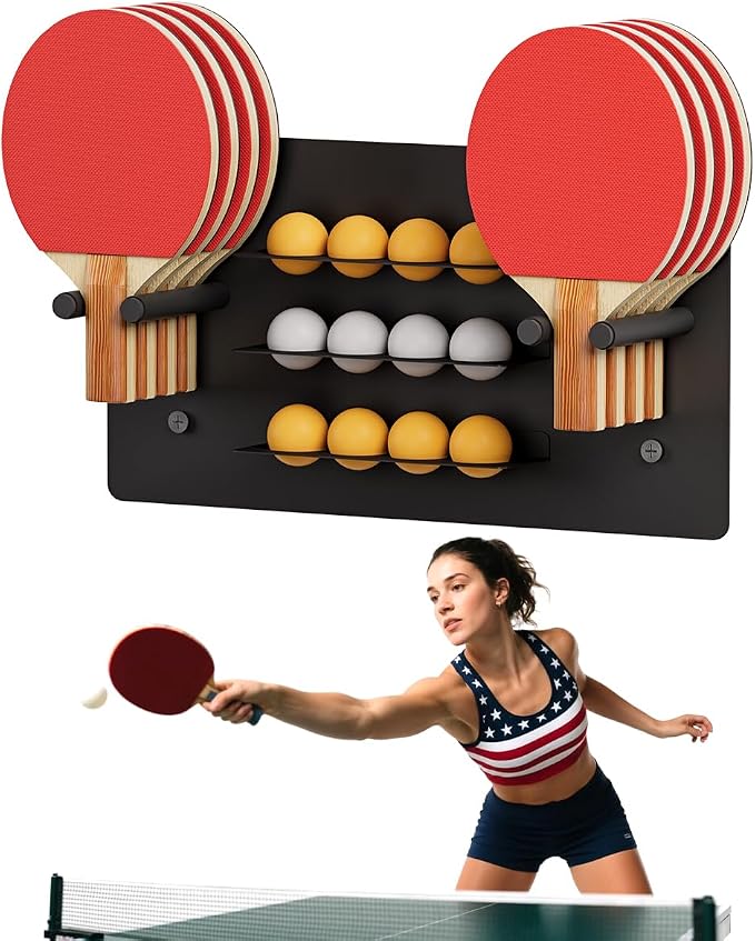 Ping Pong Paddle Holder, Wall Mounted Metal Magnetic Table Tennis Storage Rack Holds