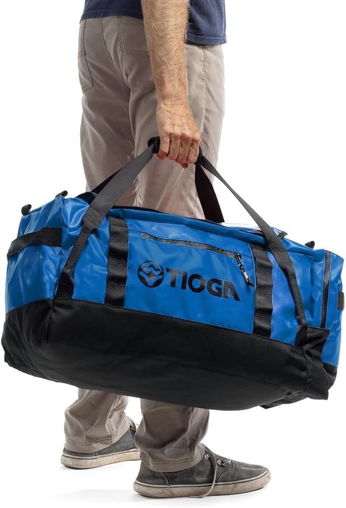 TIOGA Venture Outdoor Duffel Bag with Backpack Straps, Weather Resistant, Rugged Construction, Gear Hauling for Outdoor Adventures, Medium / 50L, Blue