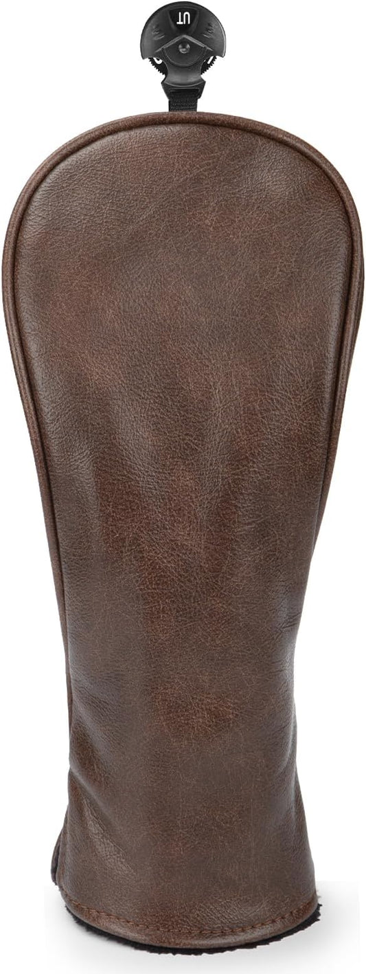 Golf Club Cover Vintage PU Leather Driver Headcover Fariway Wood Headcovers Hybrid Covers with Interchangeable Tags Golf Head Cover for Extra Club Protection