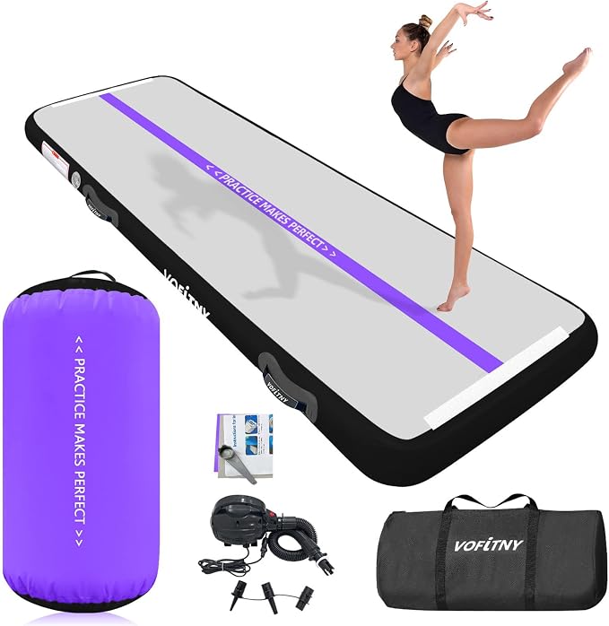 VOFiTNY Inflatable Gymnastics Air mat Tumbling Track with Air Barrel Octagon Mat with Pump for Home/Gym