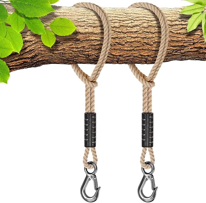 BeneLabel 2 Pcs Tree Swing Rope, 39 inch, Hammock Tree Swing Hanging Strap, Heavy Duty Hook, for Indoor Outdoor Swing Hammock Playground Set Accessories, Off-White