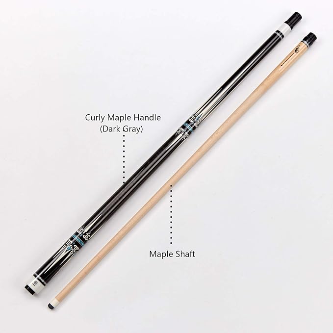 Collapsar CXT Pool Cue with Soft Case,Black with Cream Points and Turquoise,Wrapless Handle 58Inch Professional Pool Stick