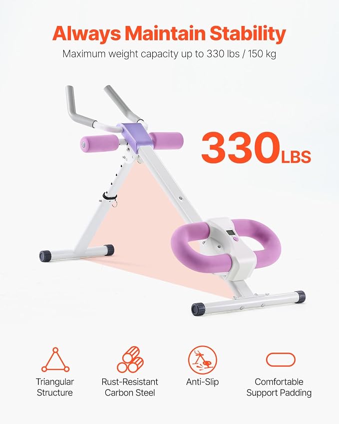 VEVOR AB Workout Machine, Ab Workout Equipment at Home Gym, Core & Abdominal Trainers for Women, 440 lbs Weight Capacity Strength Training Ab Cruncher, Foldable Adjustable Fitness Exerciser