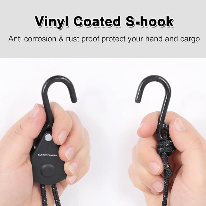 1/8" x8' Kayak Tie Down Straps with Reflective Stripe, Boat Trailer Straps Canoe Bow and Stern Rope Hanger Kayak and Canoe Accessories (Black, 4PCS)