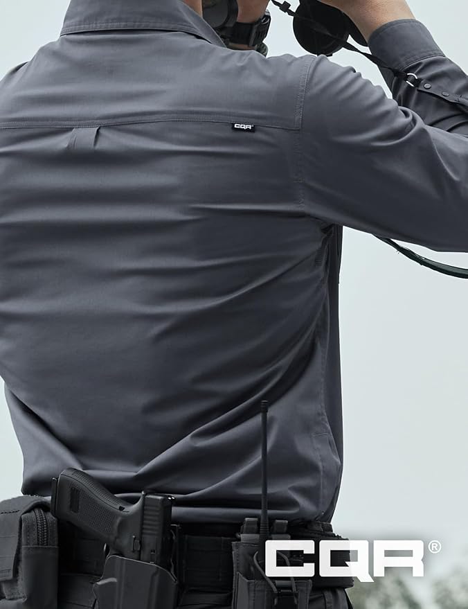 CQR Men's Long Sleeve Tactical Shirts, Ripstop Military Work Shirts, UPF 50+ Breathable Button Down Outdoor Hiking Shirt