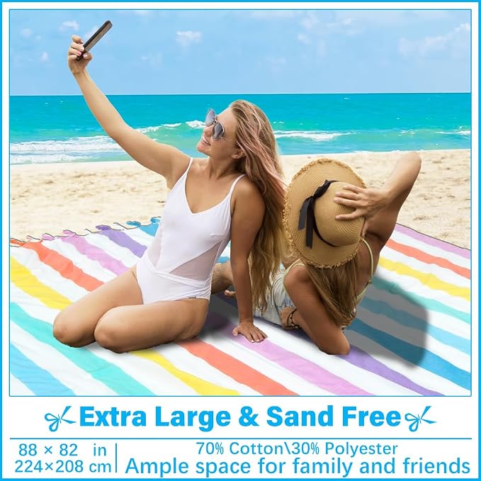 Vikumond Oversized Turkish Beach Towel Blanket XXL Cotton Sandproof Towels Boho Woven Extra Large Big Sand Free Giant Throw Blankets Huge Quilt XL Picnic Camping Necessities Cloud for Adult Gifts